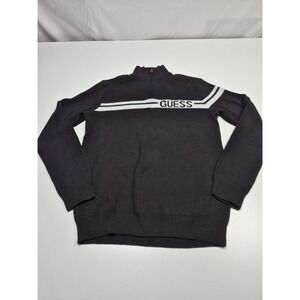 GUESS Sweater Mens XL Black Cotton 1/4 Zip Mock Neck Stripe Knit Pullover NWT